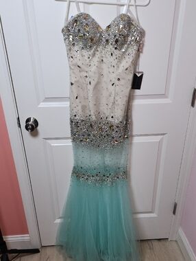 Terani Couture Ivory Beaded Strapless Evening Gown